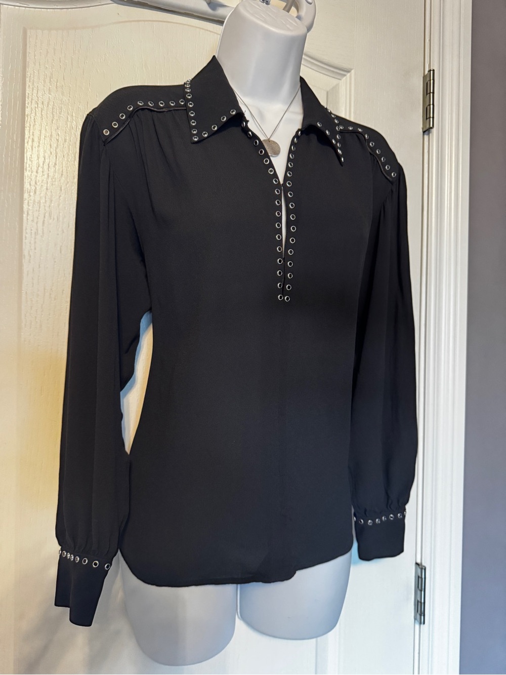 Rag & Bone Black Studded Hook & Eye Blouse XS Designer Top ⭐